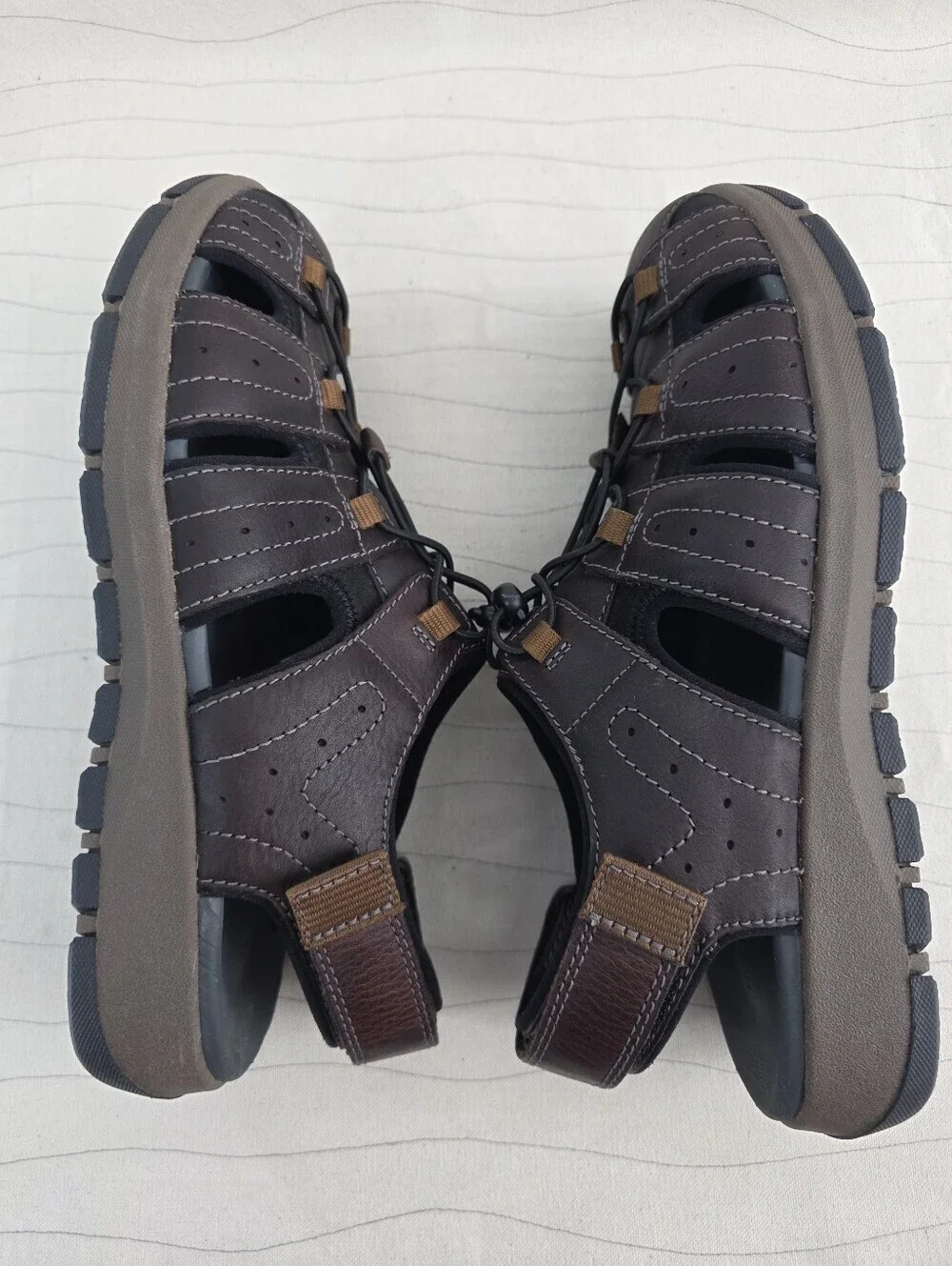 Collection By Clarks Mens Brixby Cove Brown Leather Fisherman Sandals Sz 11 NEW